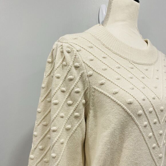 French Connection L Cropped Bobble-Stitch Knit Sweater Cream Cottage Preppy Chic - Picture 5 of 16